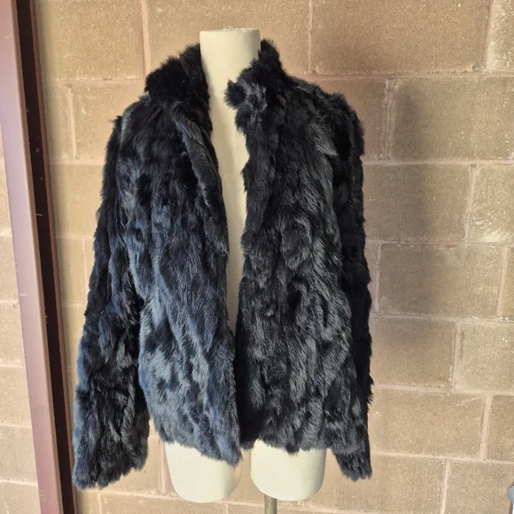 Wilsons Leather Maxima Black Real Rabbit Fur Jacket Size Large Y2K Mob Wife Coat - Picture 7 of 11